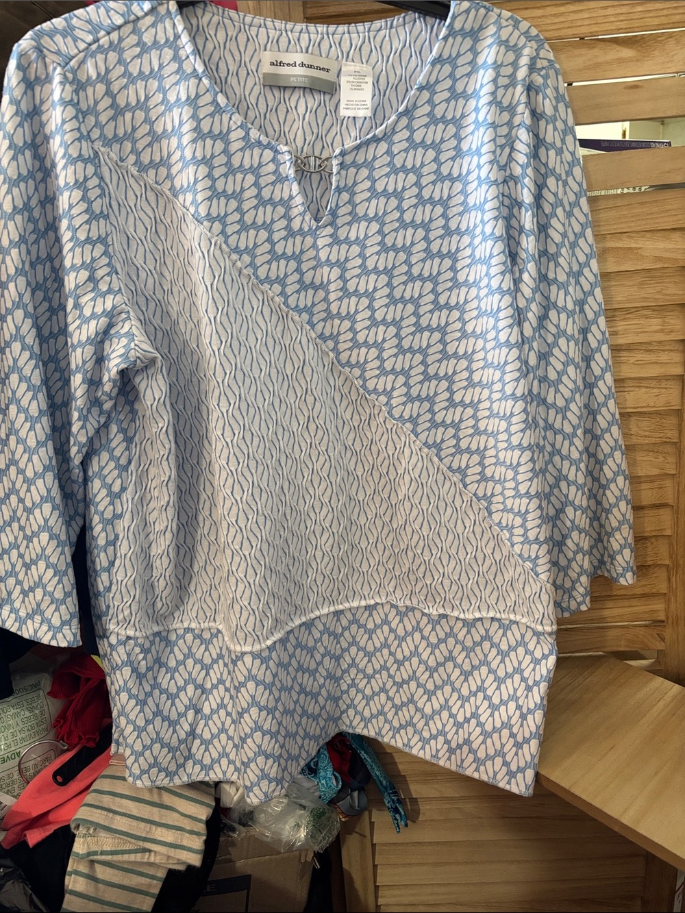 Alfred Dunner Blue & White Printed Women's Top PXL